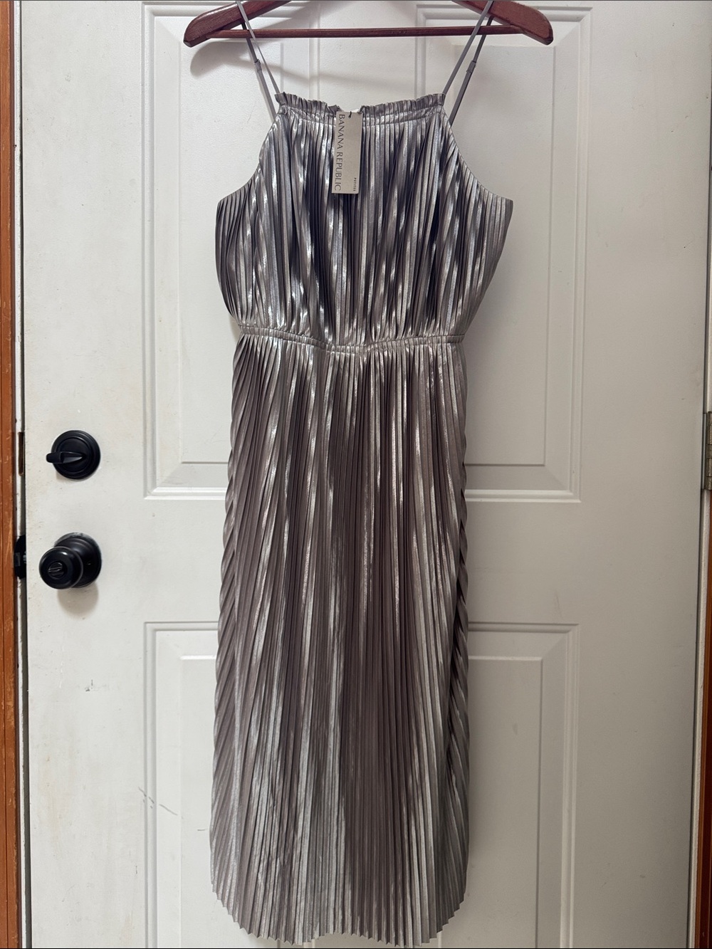 Banana Republic Silver Pleated Midi Dress. New With Tag.